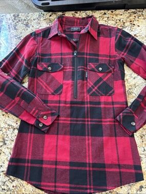 Five Brothers Red and Black Plaid Zip-Front Shirt Jacket